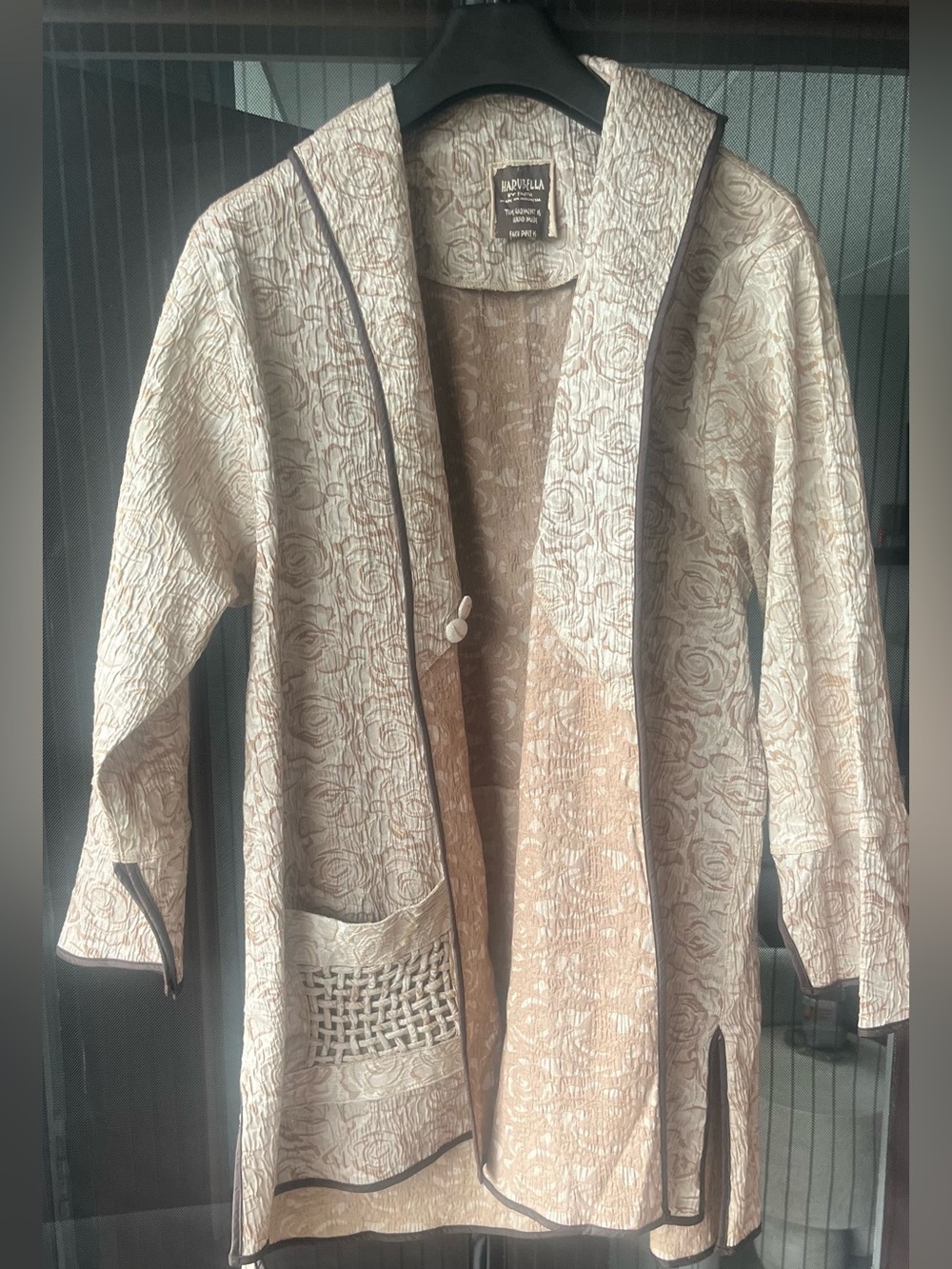 Women's Cream Jacquard Blazer with Contrast Trim